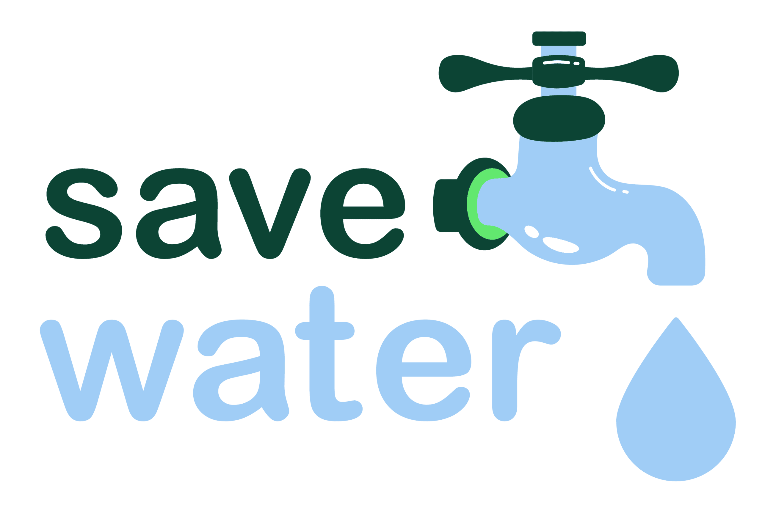 This image shows a cartoon faucet and water drop with the words, "Save Water."